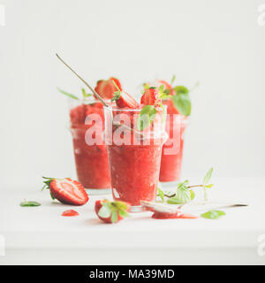 Strawberry, champaigne summer granita in glasses, copy space, square crop Stock Photo