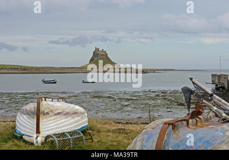 Lindisfarne Castle on Lindisfarne also known as  Holy Island on the Northumberland coast Stock Photo