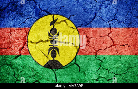 New Caledonia flag on dry earth ground texture background Stock Photo