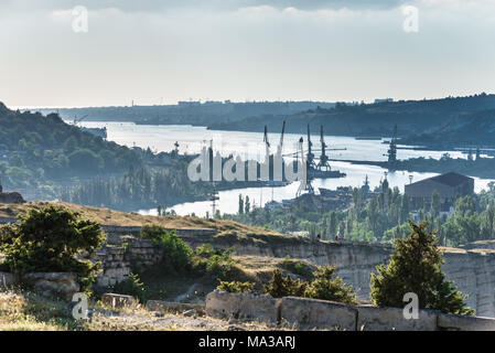 View of the port in the bay from the mountain Stock Photo