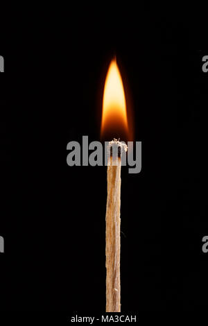 burning match with the flame isolated on black background Stock Photo