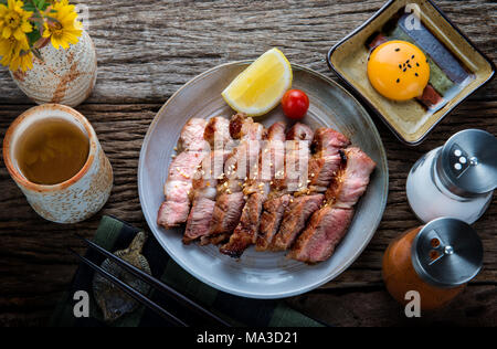 Pork grill or Buta Yaki in Japanese  Pork cooking style slice cut to serve. Stock Photo