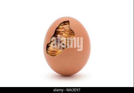 Egg with golden coins isolated on white with clipping path Stock Photo