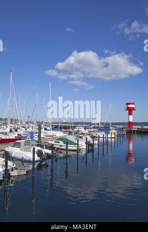 Lighthouse and Boats in the harbour of Eckernförde, Schleswig - Holstein, North Germany, Germany, Stock Photo