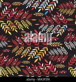 Vector autumn pattern from different leaves on a black background Stock Vector