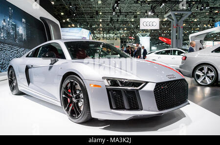 The Audi R8 at the New York International Auto Show in New York City. The New York International Motor Show is being hosted in the Jacob Javits Convention Center in New York City from 30 March until 8 April. Stock Photo