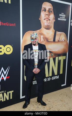 HOLLYWOOD, CA - MARCH 29: Rey Mysterio, at Los Angeles Premiere of Andre The Giant from HBO Documentaries at Pacific Cinerama Dome  in Hollywood, California on March 29, 2018. Credit: Faye Sadou/MediaPunch Stock Photo