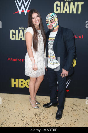 HOLLYWOOD, CA - MARCH 29: Rey Mysterio, at Los Angeles Premiere of Andre The Giant from HBO Documentaries at Pacific Cinerama Dome  in Hollywood, California on March 29, 2018. Credit: Faye Sadou/MediaPunch Stock Photo