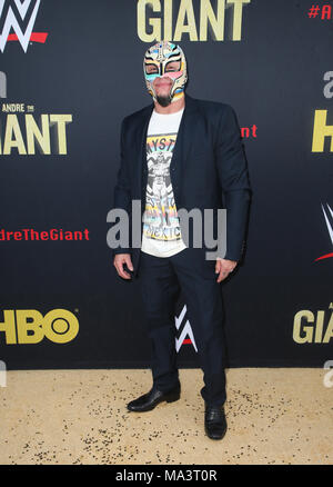 HOLLYWOOD, CA - MARCH 29: Rey Mysterio, at Los Angeles Premiere of Andre The Giant from HBO Documentaries at Pacific Cinerama Dome  in Hollywood, California on March 29, 2018. Credit: Faye Sadou/MediaPunch Stock Photo