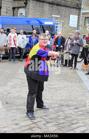 Mytholmroyd, Hebden Bridge, West Yorkshire, UK. 30th March, 2018. 30/3/18 Good Friday Pace Egg play, Mytholmroyd, Hebden Bridge, West Yorkshire Credit: Paul Boyes/Alamy Live News Stock Photo