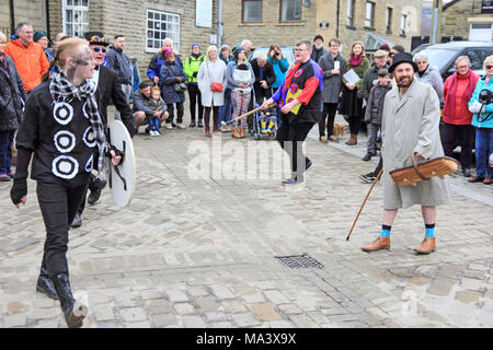 Mytholmroyd, Hebden Bridge, West Yorkshire, UK. 30th March, 2018. 30/3/18 Good Friday traditional Pace Egg play, Mytholmroyd, Hebden Bridge, West Yorkshire Credit: Paul Boyes/Alamy Live News Stock Photo