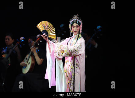 Los Angeles, USA. 29th Mar, 2018. Artist Dong Fei performs Kunqu during the Chinese traditional orchestra performance 'Enchanting China' in Los Angeles, the United States, March 29, 2018. Credit: Li Ying/Xinhua/Alamy Live News Stock Photo
