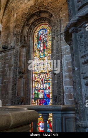 The church windows made by Abel Manta in the Hieronymites Monastery in Belem, Lisbon, Portugal Stock Photo