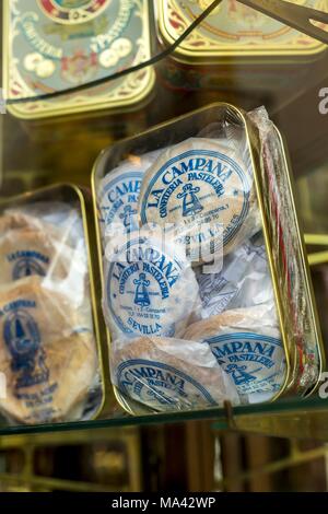 'Ensaimadas' (flaky pastries made with lard) from the confectionery, pastry shop and café La Campana in Seville, Andalusia, Spain Stock Photo