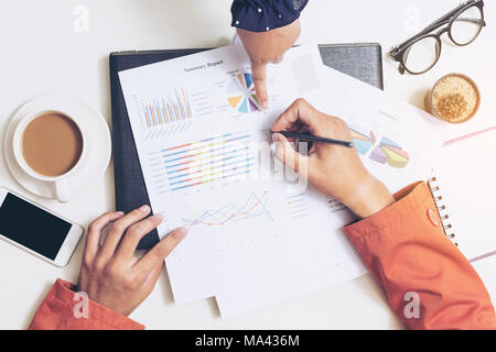 Top view of business team meeting or discussing documents Stock Photo