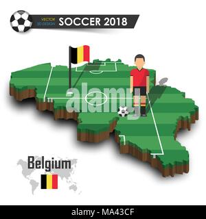 Belgium national soccer team . Football player and flag on 3d design country map . isolated background . Vector for international world championship t Stock Vector