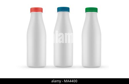 Blank milk or yoghurt white bottle with screw cap vector template Stock Vector