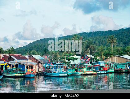 Fishing boats in the port of Duong Dong on the island Phu Quoc in Vietnam Stock Photo