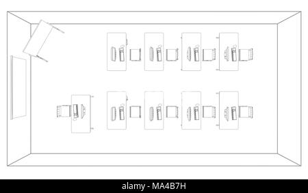 Computer class with tables and computers. 3d illustration Stock Photo ...