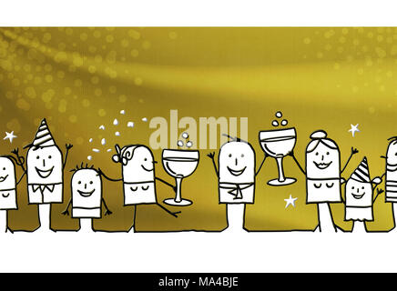Cartoon group of people and New Year Stock Photo