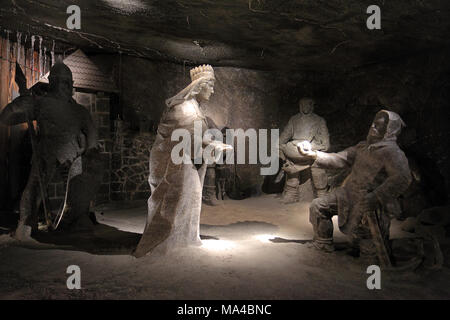 Wieliczka, Lesser Poland / Poland - 2011/06/21: Historic Salt Mine in Wieliczka near Cracow - Janowice Chamber with symbolic statues Stock Photo