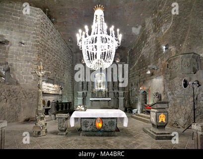 Wieliczka, Lesser Poland / Poland - 2011/06/21: Historic Salt Mine in Wieliczka near Cracow - St. Kinga Chapel Stock Photo