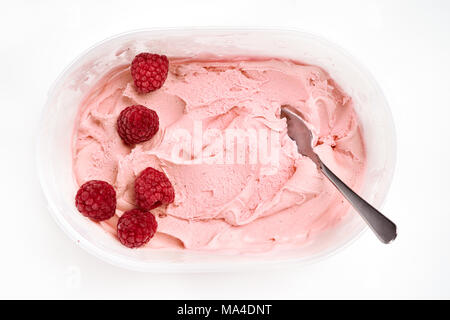 Top view of vanilla ice cream in plastic box Stock Photo