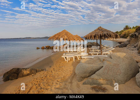 sunrise on the beach near Ouranoupolis city. Halkidiki, Greece Stock Photo