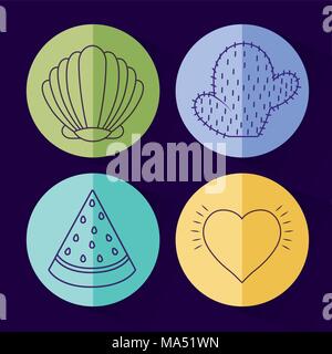 icon set of heart and cute concept over colorful circles and blue background, vector illustration Stock Vector