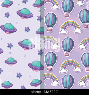 Patterns of hot air balloons and rainbows, colorful design. vector illustration Stock Vector