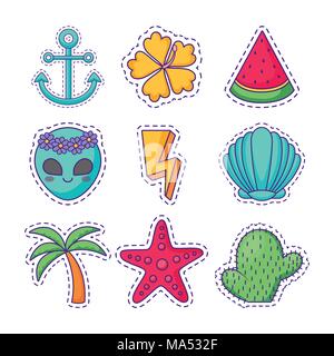 icon set of cute related icons over white background, colorful design. vector illustration Stock Vector
