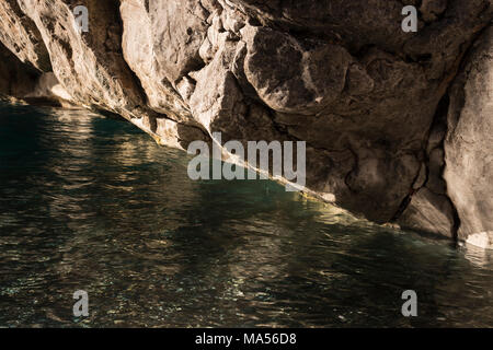 Rocky shoreline at sa Calobra on the Mediterranean coast of Mallorca Stock Photo