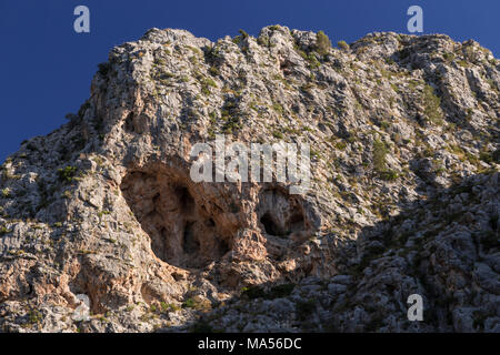 Limestone cliffs at sa Calobra on the Mediterranean coast of Mallorca Stock Photo