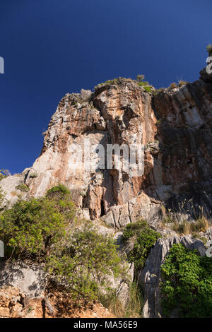 Limestone cliffs at sa Calobra on the Mediterranean coast of Mallorca Stock Photo