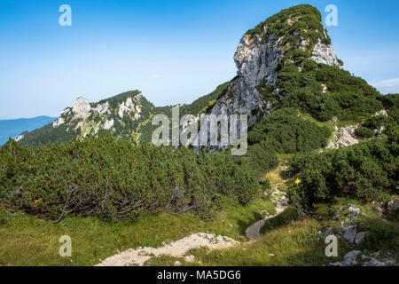 Germany, Bavaria, Bavarian foothills, Lenggries, Rocky mountain landscape at the crossing of the Benediktenwand (mountain) Stock Photo