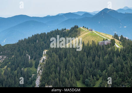 Germany, Bavaria, Bavarian foothills, Lenggries, view to the Brauneckhaus (alpine hut) and the Lenggrieser mountains Stock Photo