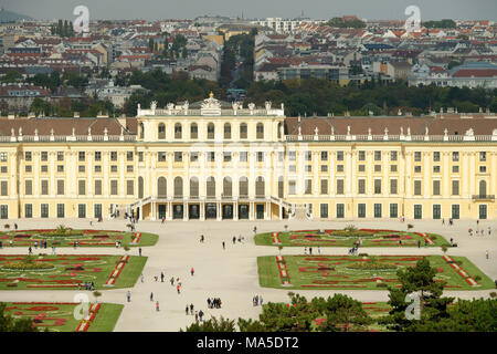 View from the Gloriette to Schönbrunn Palace and the palace ground, Vienna, Austria Stock Photo