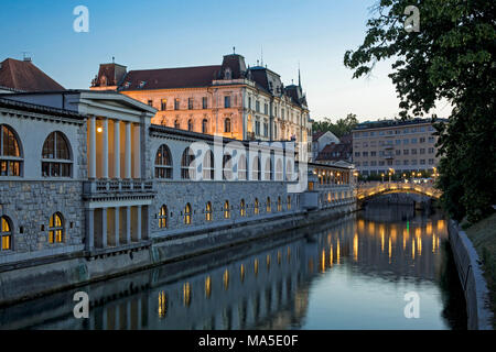 View of the Ljubljanica and adjacent buildings in Ljubljana, Slovenia Stock Photo