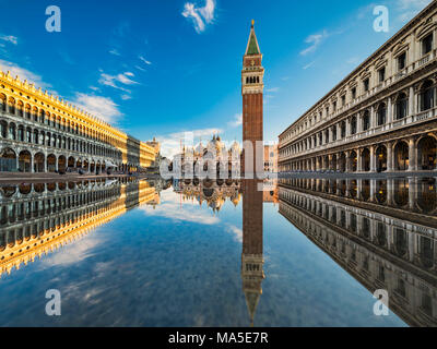 Piazza San Marco in Venice, Italy during Acqua Alta flooding Stock Photo