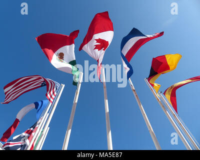 International flags flying high at Playa del carmen, Mexico Stock Photo