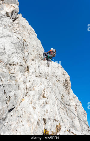 Mount Grosse Kinigat, Kartitsch, East Tyrol, Austria, Europe. Climber on the via ferrata Stock Photo