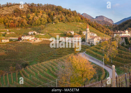 Rolle surrounded by Prosecco vineyards, Cison di Valmarino, Treviso, Veneto, Italy Stock Photo