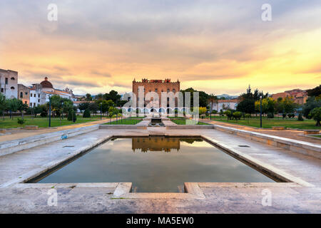 Palace of the Zisa at sunset Europe,Italy,Sicily region, Palermo district, Norman royal park Stock Photo