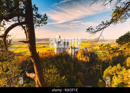 Neuschwanstein Castle in Autumn at sunset Europe, Germany, Bavaria, southwest Bavaria, Fussen, Schwangau Stock Photo