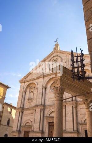 Pienza, Orcia Valley,Siena district, Tuscany, Italy,Europe. Piazza Pio II with Cathedral of Santa Maria Assunta Stock Photo