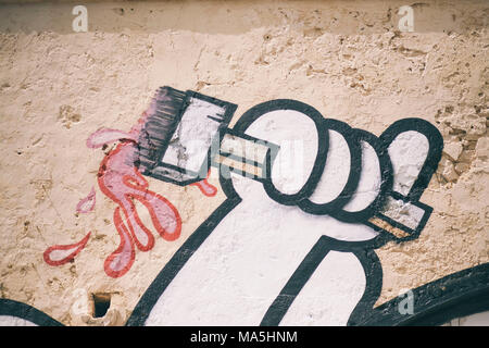 graffiti of a hand on willemstad, curazao island Stock Photo