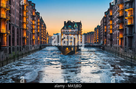 The famous Speicherstadt in Hamburg, Germany during winter Stock Photo