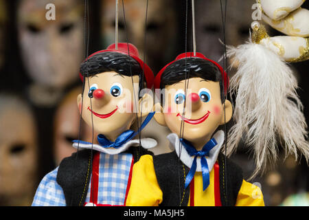 Venezia (Venice), Italy. 2 February 2018. Pinocchio puppet on strings in a store. Stock Photo