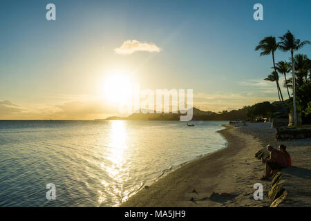 Matira Point beach at sunset, Bora Bora, French Polynesia Stock Photo