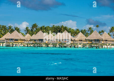 Overwater bungalows in luxury hotel in Bora Bora, French Polynesia Stock Photo